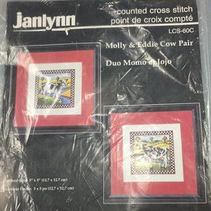 Janlynn Counted Cross Stitch Embroidery Kit #LCS-60C Molly & Eddie Cow Pair 1996